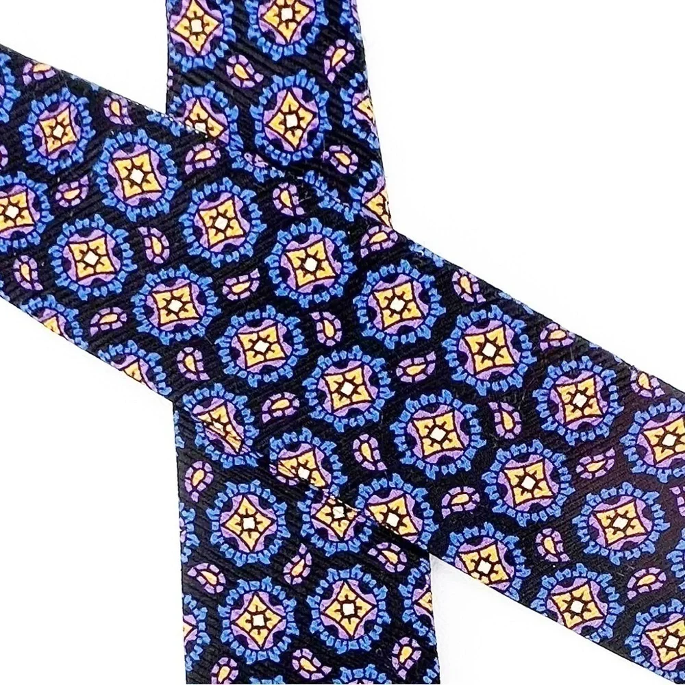 Robert Talbott Silk Bow Tie Blue Purple Yellow Black Woven New
